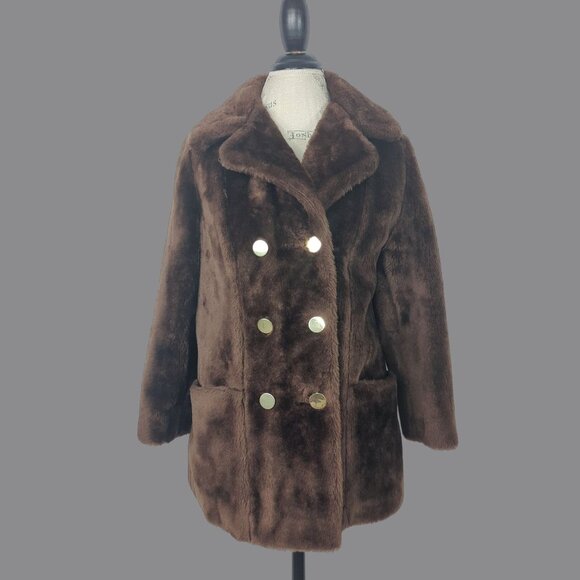 Vintage Sears Faux Fur Coat Small Brown - Picture 1 of 9